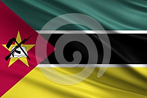 Mozambique flag with fabric texture, official colors, 3D illustration photo