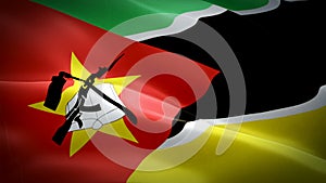 Mozambique flag Motion Loop video waving in wind. Realistic Mozambican Flag background. Mozambique Flag Looping Closeup 1080p Full