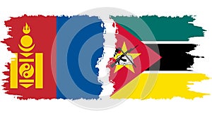Mozambique and Mongolia grunge flags connection vector