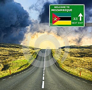 Mozambique road sign against clear blue sky