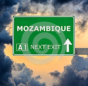 MOZAMBIQUE road sign against clear blue sky