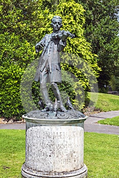 Mozart statue in Parade Gardens. in Bath, Somerset, England