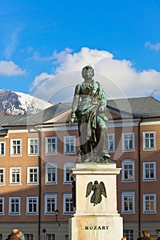 Mozart statue in Salzburg Austria