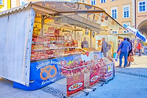 Mozart sweets in Salzburg Market, Austria