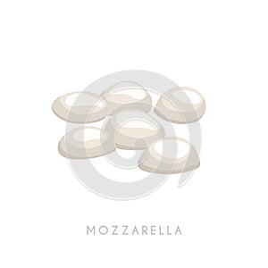 Mozzarella balls Bocconcini group. Cartoon flat style fresh diary traditional italian product. Vector illustration icon of Napoli
