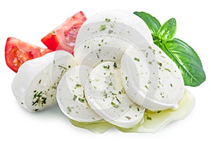 Mozzarella, basil and tomatoes. Clipping paths