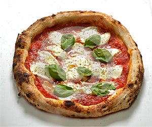 Traditional fresh Napoli pizza on white background. photo