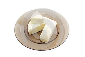 Mozzarella cheese on a glass dish