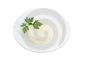 Mozzarella cheese on a white dish