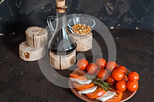 Mozzarella, cherry tomatoes and basil.Caprese salad photo