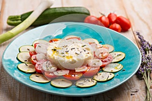 Mozzarella cream with sliced zucchinis