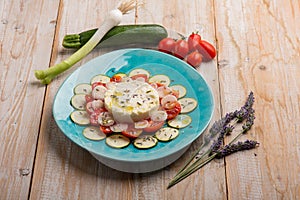 mozzarella cream with sliced zucchinis