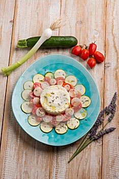 Mozzarella cream with sliced zucchinis