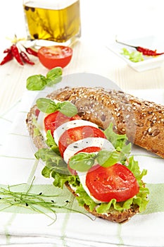 Mozzarella tomato baguette.