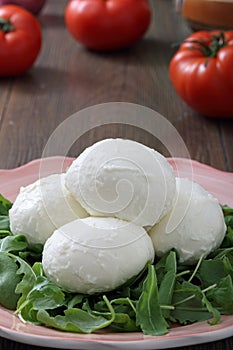 Mozzarella, tomatoes and arugola