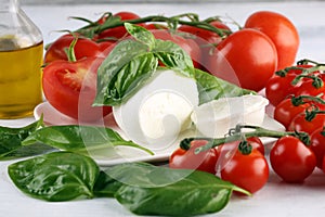 Mozzarella. Traditional italian food. White ball mozzarella buffalo Italian soft cheese with tomato and fresh basil