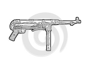 MP 40 submachine gun line art sketch vector
