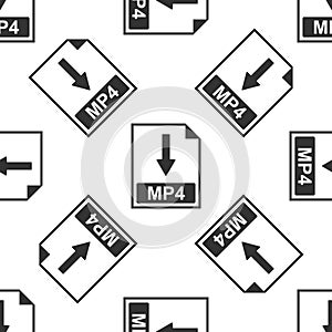 MP4 file document icon. Download MP4 button icon seamless pattern on white background