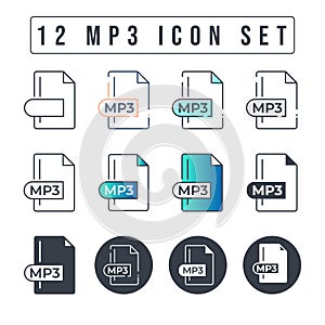 Mp3 File Format Icon Set. 12 Mp3 icon set