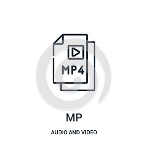 mp icon vector from audio and video collection. Thin line mp outline icon vector illustration