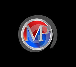 MP Initial circle shape Red Blue Silver color later Logo Design