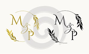 MP Initial Wedding Floral Monogram Logo.