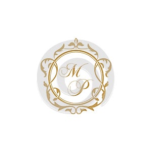 MP initial wedding invitation elegant vector graphic template