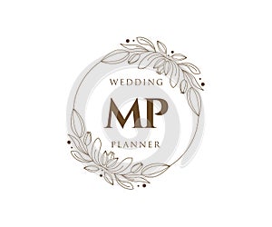 MP Initials letter Wedding monogram logos collection, hand drawn modern minimalistic and floral templates for Invitation cards,