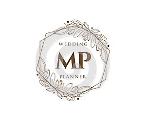 MP Initials letter Wedding monogram logos collection, hand drawn modern minimalistic and floral templates for Invitation cards,