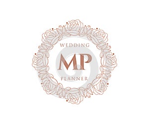 MP Initials letter Wedding monogram logos collection, hand drawn modern minimalistic and floral templates for Invitation cards,