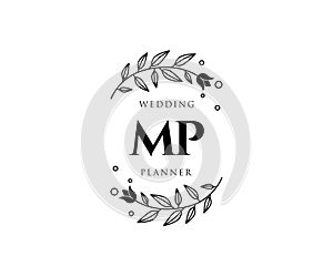 MP Initials letter Wedding monogram logos collection, hand drawn modern minimalistic and floral templates for Invitation cards,