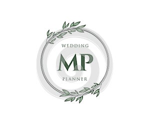 MP Initials letter Wedding monogram logos collection, hand drawn modern minimalistic and floral templates for Invitation cards,