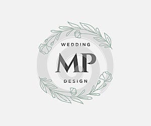 MP Initials letter Wedding monogram logos collection, hand drawn modern minimalistic and floral templates for Invitation cards,