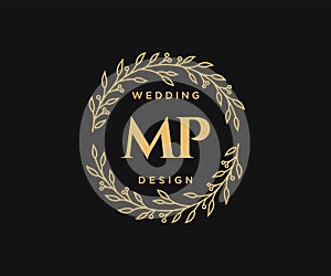 MP Initials letter Wedding monogram logos collection, hand drawn modern minimalistic and floral templates for Invitation cards,