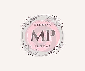 MP Initials letter Wedding monogram logos template, hand drawn modern minimalistic and floral templates for Invitation cards, Save