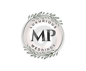 MP Initials letter Wedding monogram logos template, hand drawn modern minimalistic and floral templates for Invitation cards, Save