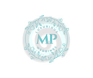 MP Initials letter Wedding monogram logos template, hand drawn modern minimalistic and floral templates for Invitation cards, Save