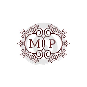 MP letter Logo Flourish Swirl Logos design