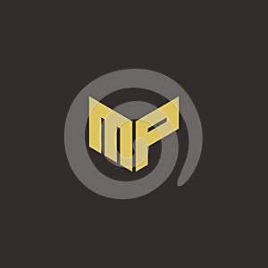 MP Logo Letter Initial Logo Designs Template with Gold and Black Background