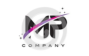 MP M P Black Letter Logo Design with Purple Magenta Swoosh