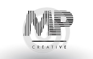 MP M P Black and White Lines Letter Logo Design.