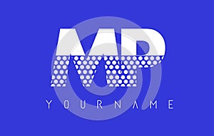 MP M P Dotted Letter Logo Design with Blue Background.