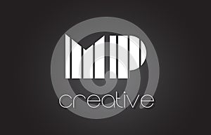 MP M P Letter Logo Design With White and Black Lines.