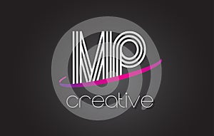 MP M P Letter Logo with Lines Design And Purple Swoosh.