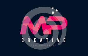 MP M P Letter Logo with Purple Low Poly Pink Triangles Concept