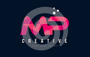 MP M P Letter Logo with Purple Low Poly Pink Triangles Concept photo