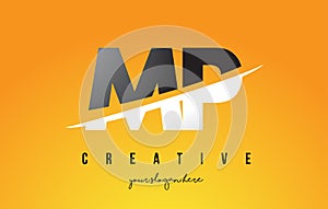 MP M P Letter Modern Logo Design with Yellow Background and Swoosh. photo