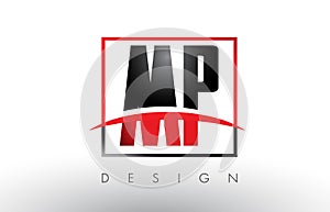 MP M P Logo Letters with Red and Black Colors and Swoosh. photo