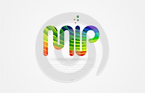 mp m p rainbow colored alphabet letter logo combination