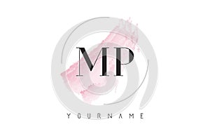 MP M P Watercolor Letter Logo Design with Circular Brush Pattern